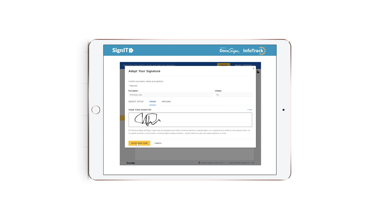 InfoTrack's SignIT software on a tablet